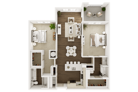 Floor plan for 2 beds, 2 baths, 1262 sqft